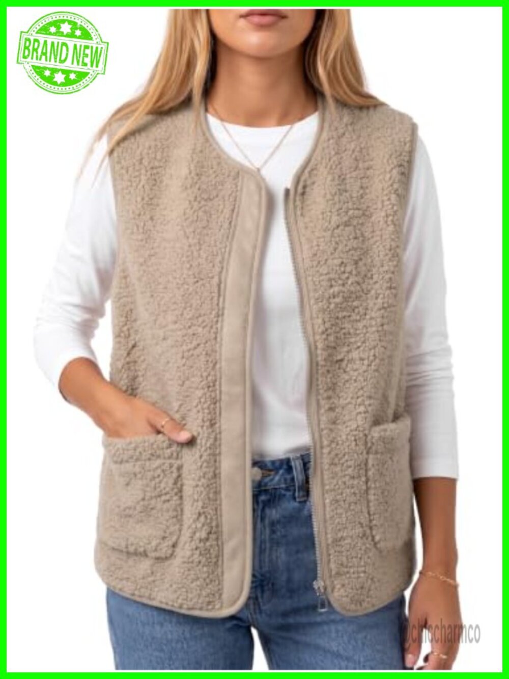 Sherpa Fleece Vest Sleeveless Zip Up Winter Warm Layering Women's